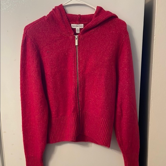 Calvin Klein Jeans Women's Cozy Red Hooded Sweater Small NWT - Picture 1 of 6